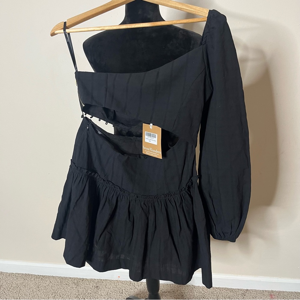 Seven Wonders Women’s Casablanca Black One Shoulder Button Midriff Mini Dress M - Picture 2 of 13